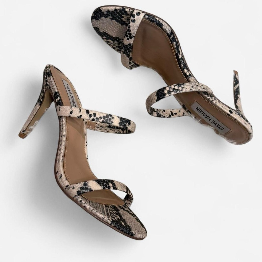 Steve Madden Black and Tan Heels with Snake Print - Picture 3 of 6